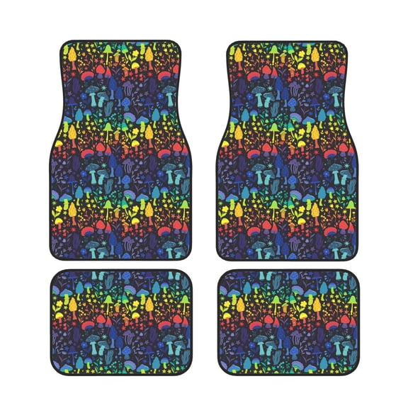 Xecao Magical Mushrooms and Flowers Print Car Foot Mat Set of 4 Pieces Neoprene All-Weather Dust-Proof Stain-resistantCar Interior Decorative mats Non-Slip Mats
