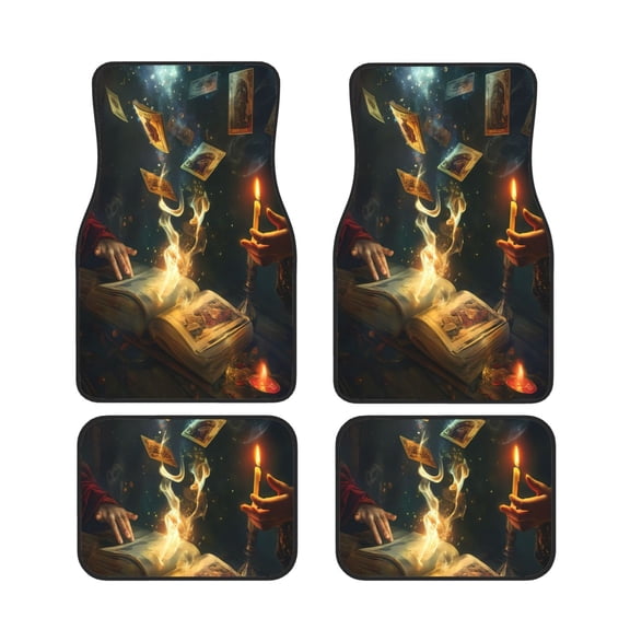 Xecao Magical Tarot Reading Print Car Foot Mat Set of 4 Pieces Neoprene All-Weather Dust-Proof Stain-resistantCar Interior Decorative mats Non-Slip Mats