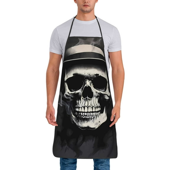 Xecao Magician Hat Skull Print Funny BBQ Chef Aprons for Men Women,Adjustable Kitchen Cooking Aprons with Pocket Waterproof Oil Proof No Pilling Fading