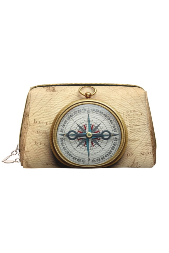 Magnetic Old Compass On World Map Print Fashion Makeup PVC Bag Large Capacity Travel Cosmetic Bag for Women Organizer Toiletry Clutch