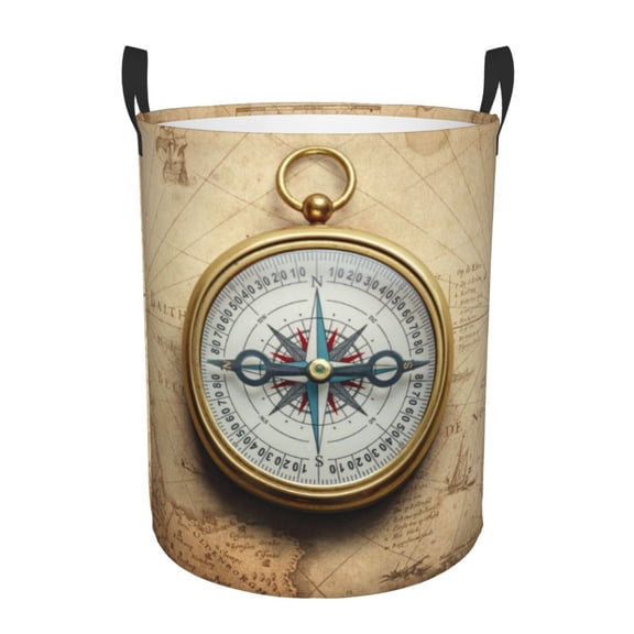 Xecao Magnetic Old Compass On World Map Print Laundry Basket,Laundry Hamper Designed for Storage Dirty Clothes Hamper,Collapsible Laundry Baskets-