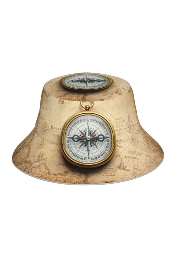Magnetic Old Compass On World Map Print Men and Women Night Reflective Hat Runner Cap Visor Bucket Hat Boonie Cap