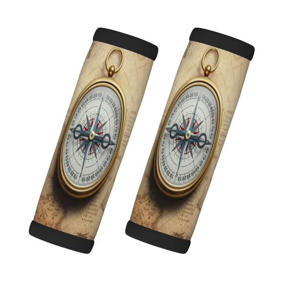 Xecao Magnetic Old Compass On World Map Print 2 Pack Luggage Handles Wrap Grips Identifiers Bright Luggage Markers, Unique Travel Essentials,Bright Luggage Markers