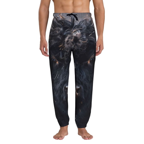 Xecao Majestic Black Yak Print Active Tech Joggers for Men, Mens Sweatpants Lounge Pants with Pockets-Small