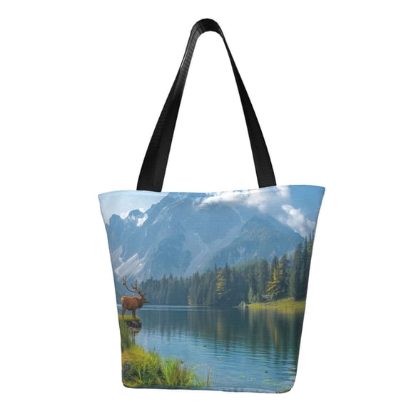 Xecao Majestic Deer Mountain Lake for Tote Bag for Women -Tote Shoulder Bag with A Little Pocket Inside, Perfect for Travel and Work.