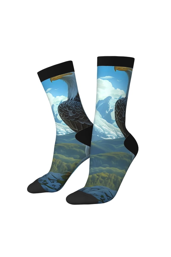 Majestic Eagle Over Castle Pattern Sport Socks for Women and Men Crew Socks Sporty Calf Socks Casual Socks