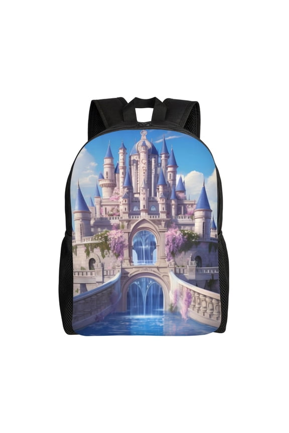 Majestic Fantasy Castle Print School Backpack with Laptop Compartment Small Travel Laptop Backpack for Women Men Waterproof College Backpack Simple School Bag