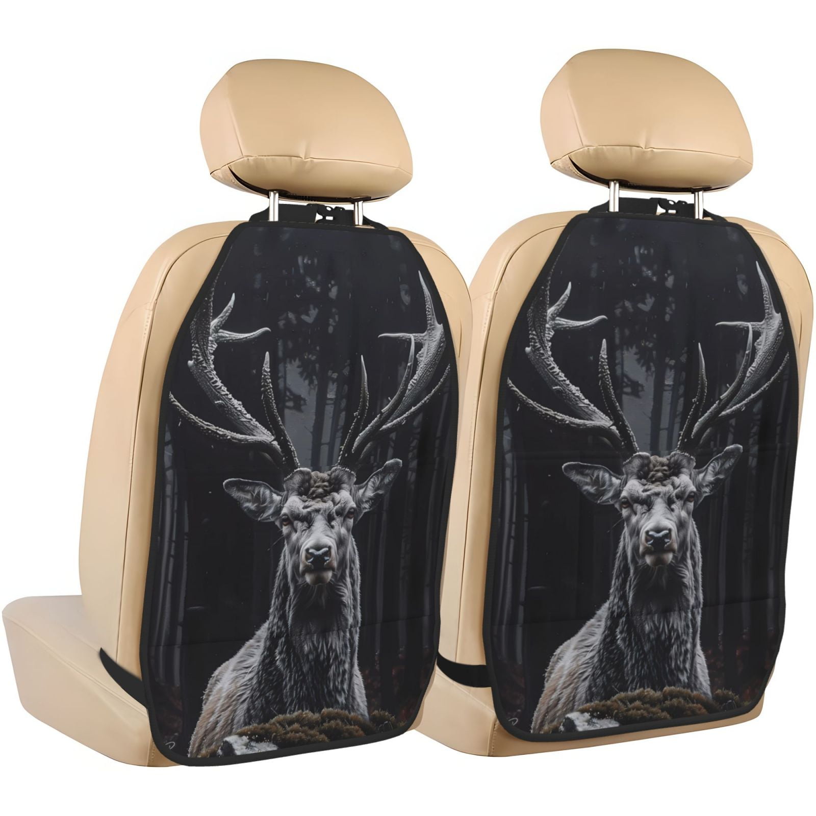 Xecao Majestic Forest Stag Pattern Car Seat Back Protector 2 Pack Large Capacity Pocket, Kick Mats Back Seat Protector