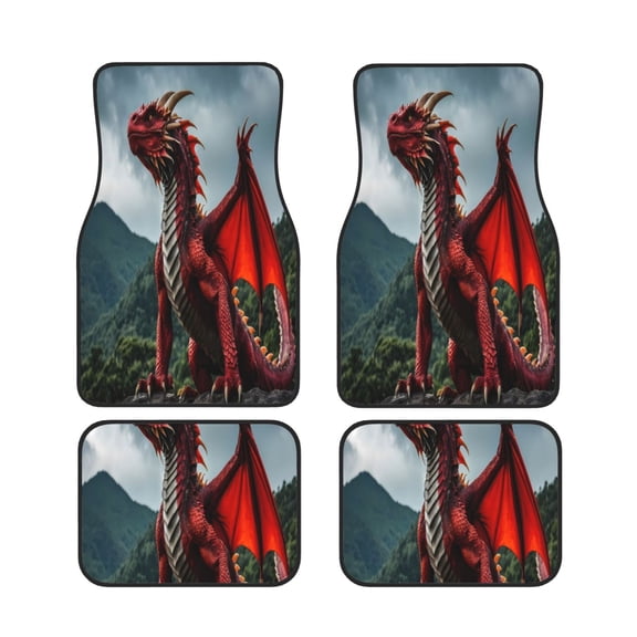 Xecao Majestic Red Dragon Print Car Foot Mat Set of 4 Pieces Neoprene All-Weather Dust-Proof Stain-resistantCar Interior Decorative mats Non-Slip Mats