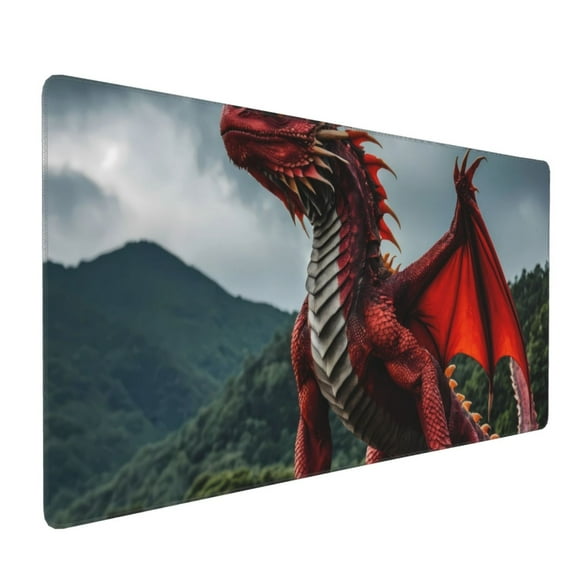 Xecao Majestic Red Dragon Print Large Mouse Pad, 16x35.5in Mousepad, Professional Non-Slip Rubber Base Big Mouse Pad, Mouse Pad for Gaming & Office Full Desk Mouse Pad