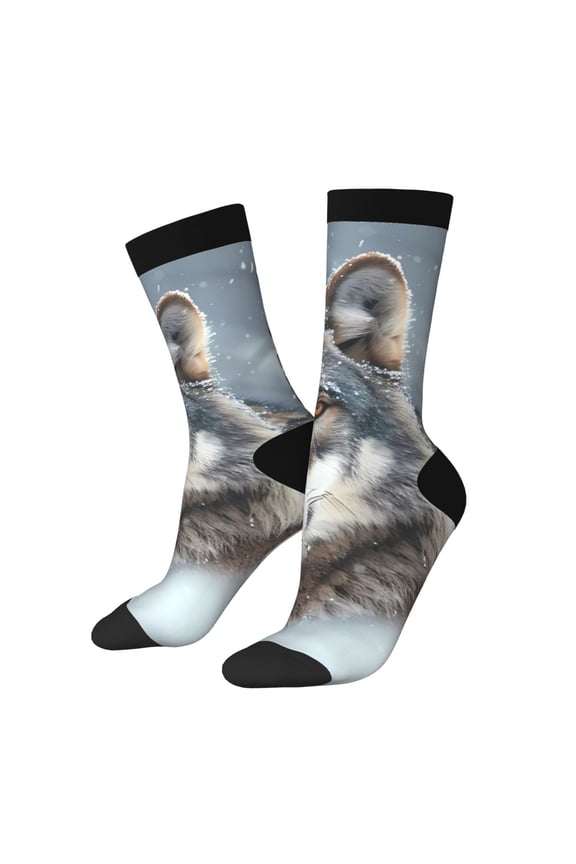Majestic Snowy Wolf Pattern Sport Socks for Women and Men Crew Socks Sporty Calf Socks Casual Socks