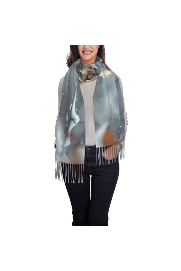 Majestic Snowy Wolf Pattern Womens Winter Scarf Fall Scarf Oversized Large Scarf for Women Warm Shawl Wrap