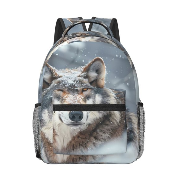Xecao Majestic Snowy Wolf Print Casual Backpack: A Computer Backpack Ideal for Men and Women, Perfect for College, School, or Daily Travels-One Size
