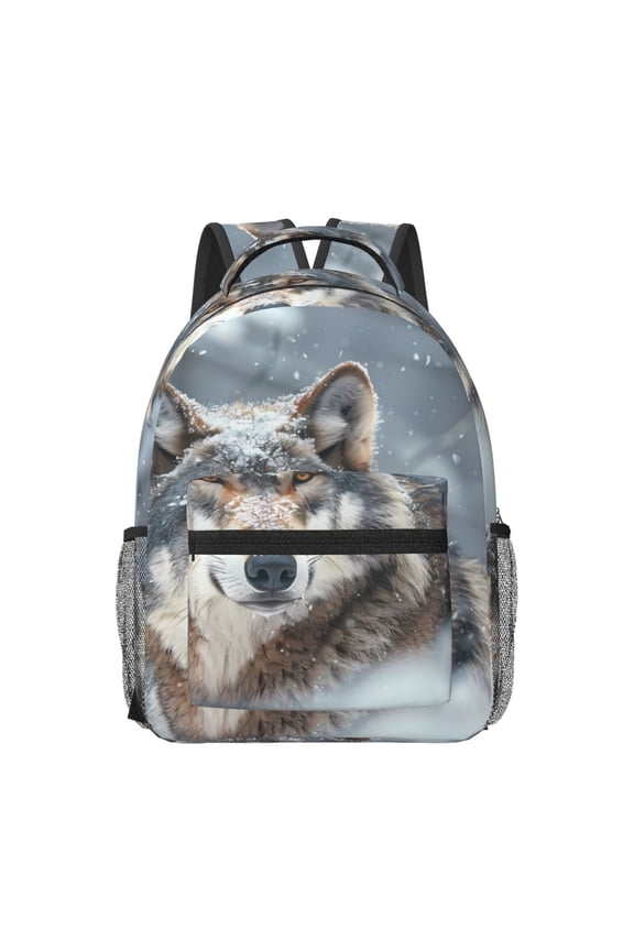 Majestic Snowy Wolf Print Casual Backpack: A Computer Backpack Ideal for Men and Women, Perfect for College, School, or Daily Travels-One Size