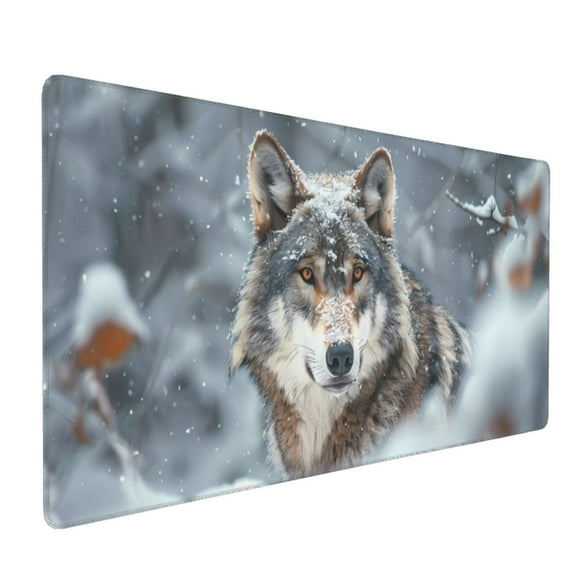 Xecao Majestic Snowy Wolf Print Large Mouse Pad, 16x35.5in Mousepad, Professional Non-Slip Rubber Base Big Mouse Pad, Mouse Pad for Gaming & Office Full Desk Mouse Pad