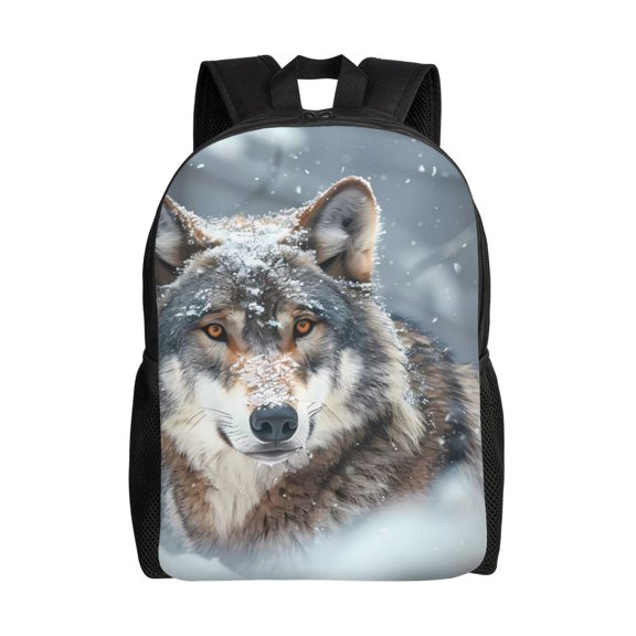 Xecao Majestic Snowy Wolf Print School Backpack with Laptop Compartment Small Travel Laptop Backpack for Women Men Waterproof College Backpack Simple School Bag