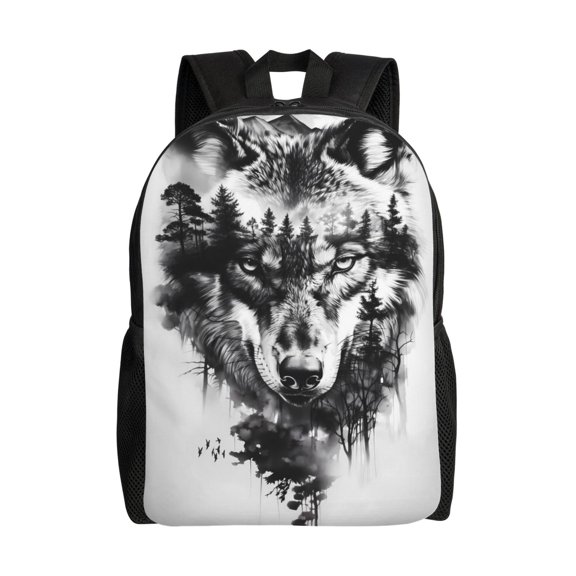 Xecao Majestic Wolf Landscape Print School Backpack with Laptop Compartment Small Travel Laptop Backpack for Women Men Waterproof College Backpack Simple School Bag