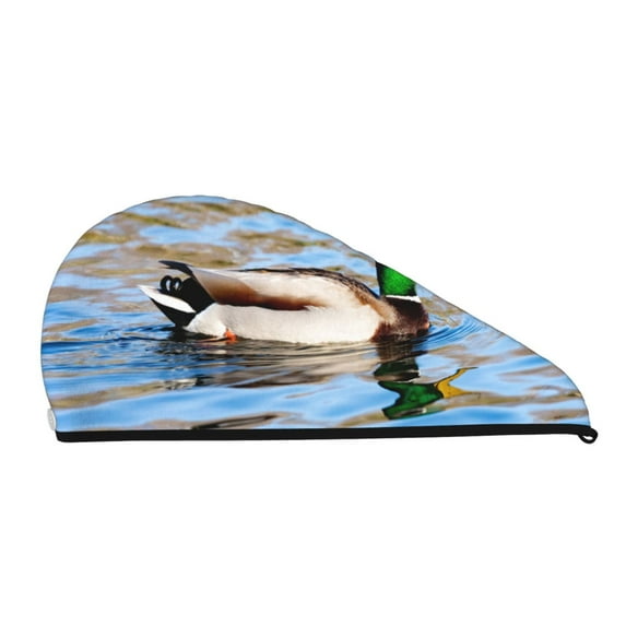 Xecao Mallard Duck Swimming In A River Print Hair Towel, Hair Turbans for Wet Hair, Drying Hair Wrap for Curly Hair Women,Coral Velvet Dry Hair Cap,Dry Hair Hat