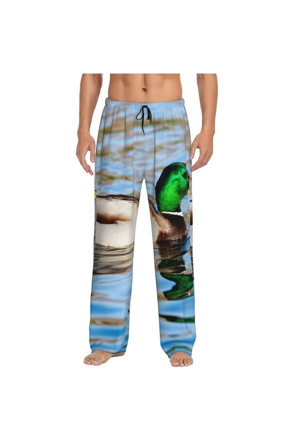 Mallard Duck Swimming In A River Print Men's Straight Lounge Pajama Pants - The Ultimate in Comfortable Sleepwear-Medium
