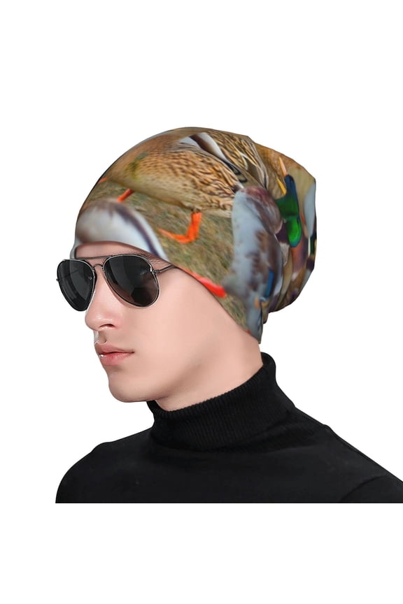 Mallard Ducks Print Beanie Knitted Hat for Men Women, Winter Fashion Knit Cuffed Caps Unisex