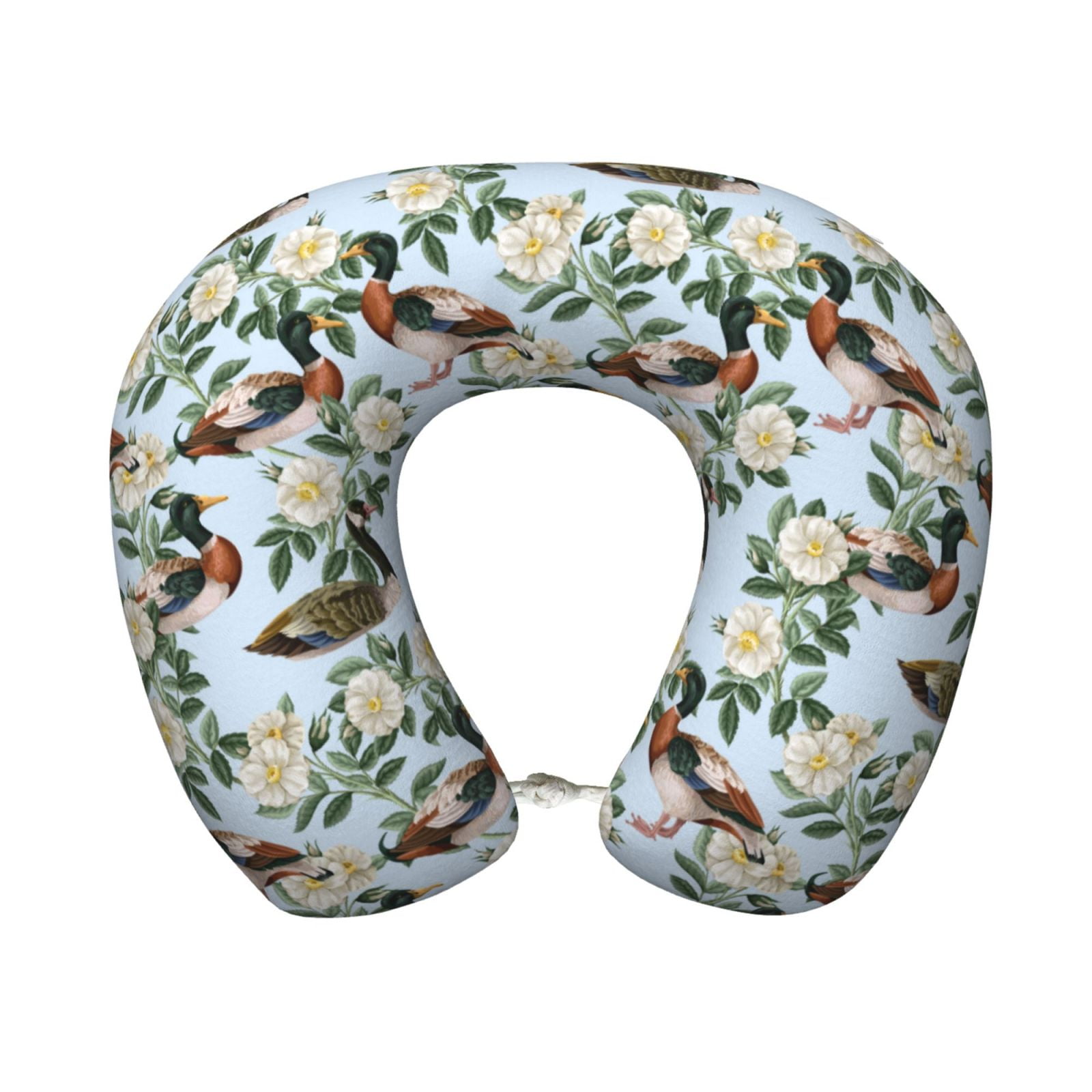 Xecao Mallard Ducks And Roses Print Memory Foam Cervical Neck Pillow Versatile U-Shaped Pillows for Home,Office,Camping,Travelling,Soft Washable Cover