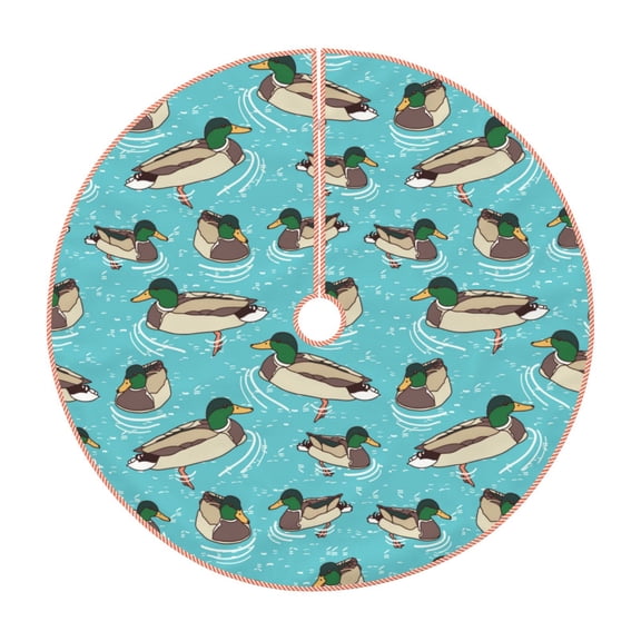 Xecao Mallard Ducks Swimming In The Lake Pattern Christmas Tree Skirt Round Xmas Tree Mat Base Cover for Holiday Home Decorations-30"