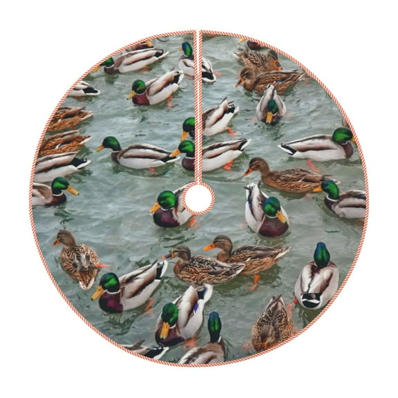 Xecao Mallard Ducks Swimming Pattern Christmas Tree Skirt Round Xmas Tree Mat Base Cover for Holiday Home Decorations-36"