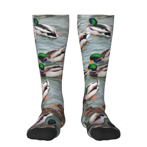 Xecao Mallard Ducks Swimming Print Compression Socks for Both Men And Women for Running, Travel, Flight, Nurse