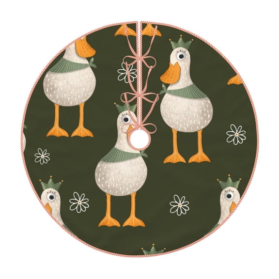 Xecao Mallard Ducks Wild Birds Pattern Christmas Tree Skirt Round Xmas Tree Mat Base Cover for Holiday Home Decorations-30"