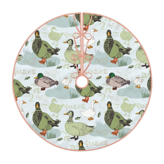 Xecao Mallard Ducks Wild Birds Pattern Christmas Tree Skirt Round Xmas Tree Mat Base Cover for Holiday Home Decorations-48"