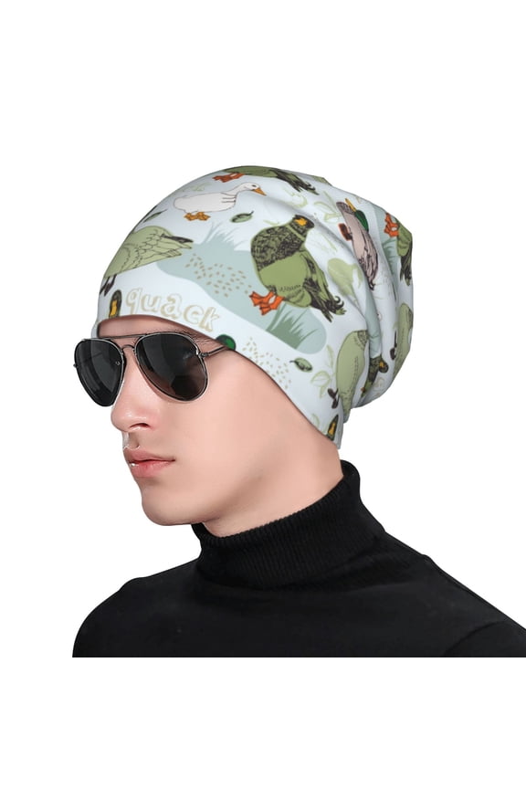 Mallard Ducks Wild Birds Print Beanie Knitted Hat for Men Women, Winter Fashion Knit Cuffed Caps Unisex