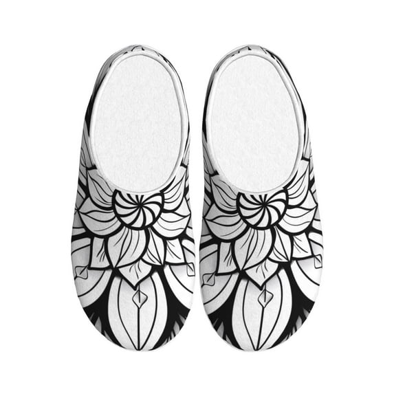Xecao Mandala Floral Line Art Print Cotton Slippers Fuzzy Warm Cozy Slippers Non Slip House Slippers For Indoor Outdoor Cotton Slippers House Slippers-35/36