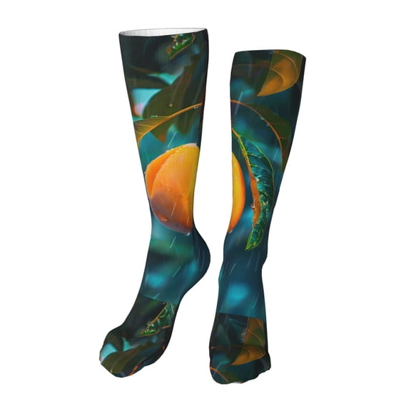Xecao Mango In The Rain Print Calf Socks Seamless Toe, Knee High Long Socks, Sports Socks Trouser Socks for Women and Men-One Size