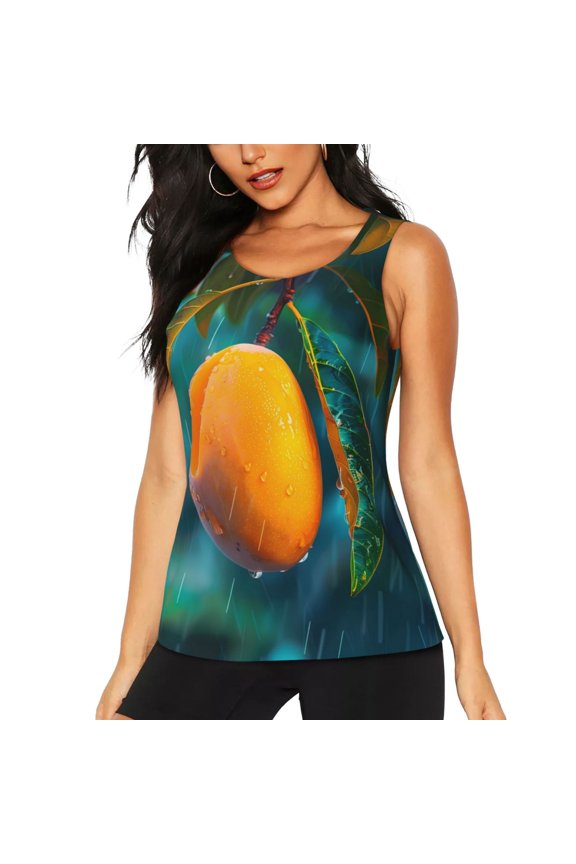 Mango In The Rain Print Women's Scoop Neck, Loose-Fit Workout Tank Tops for The Gym,Sleeveless T-shirt-