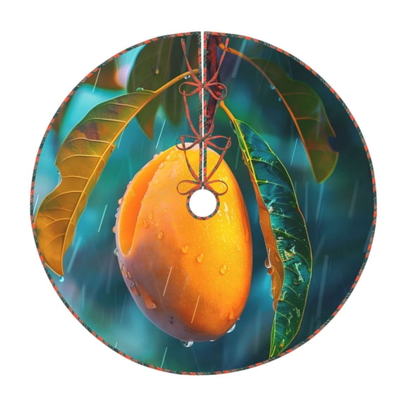 Xecao Mango In The Rain Pattern Christmas Tree Skirt Round Xmas Tree Mat Base Cover for Holiday Home Decorations-30"
