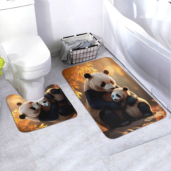 Xecao Maple Forest Panda 2-Piece Vintage Seamless Anti-Skid Mat Set, featuring a stylish pattern for a safe and elegant toilet rug experience