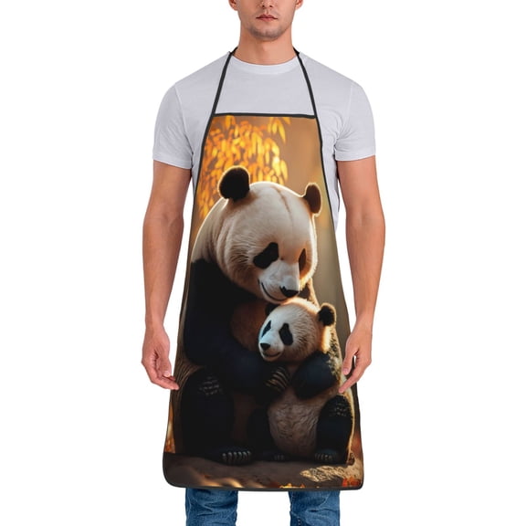 Xecao Maple Forest Panda Print Funny BBQ Chef Aprons for Men Women,Adjustable Kitchen Cooking Aprons with Pocket Waterproof Oil Proof No Pilling Fading