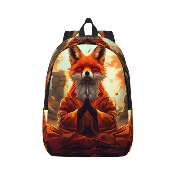 Xecao Maple Leaf Meditating Fox for Canvas College Laptop Backpack, Durable Rucksack Travel Notebook Bag School Backpack Book Bag for Men Women