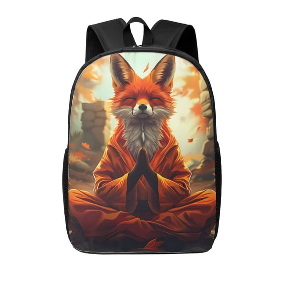 Xecao Maple Leaf Meditating Fox print Travel Backpack, Large Computer Backpack for Men Women, College School Rucksack Book Bag