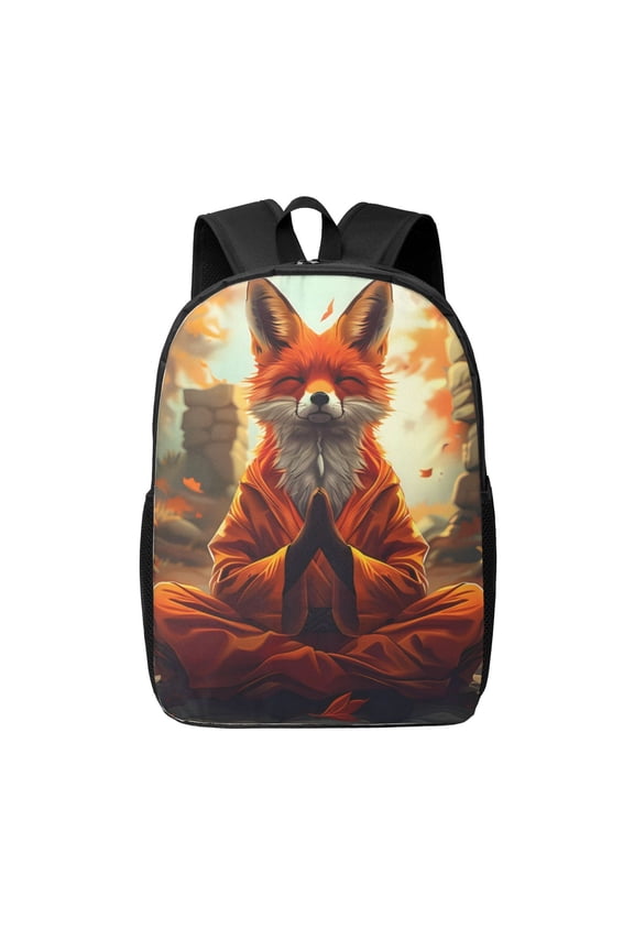 Maple Leaf Meditating Fox print Travel Backpack, Large Computer Backpack for Men Women, College School Rucksack Book Bag