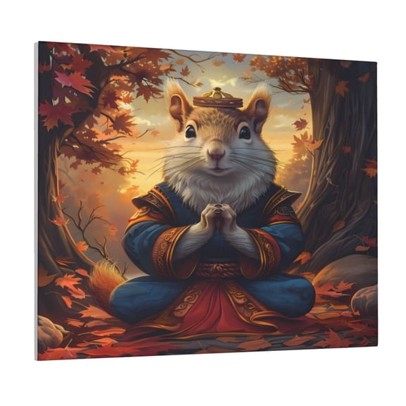 Xecao Maple Leaf Meditating Squirrel for Waterproof Framed Canvas Art - Modern Home Decor with Real Wood Frame for Gifting and Interior Design,Horizontal