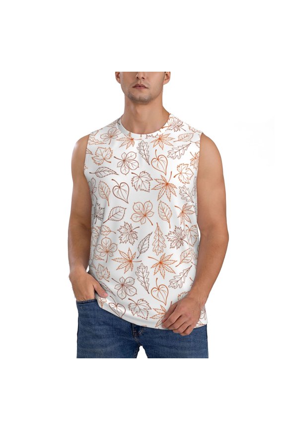 Maple Leaves Print Men's Tank Top: Sleek Sleeveless Tee for Casual Sports and Beach Occasions-Small