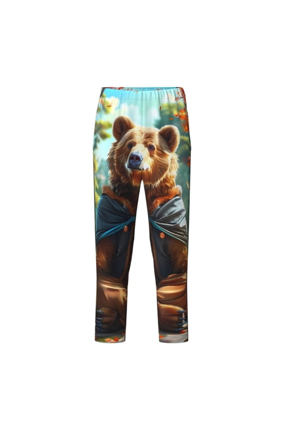 Maple Meditating Bear Print Teenagers' Pajama Pants Long Sleep Pants Soft Elastic Waist Pajama Bottoms Elastic waist with 2 Pockets 5-16 Years-Medium