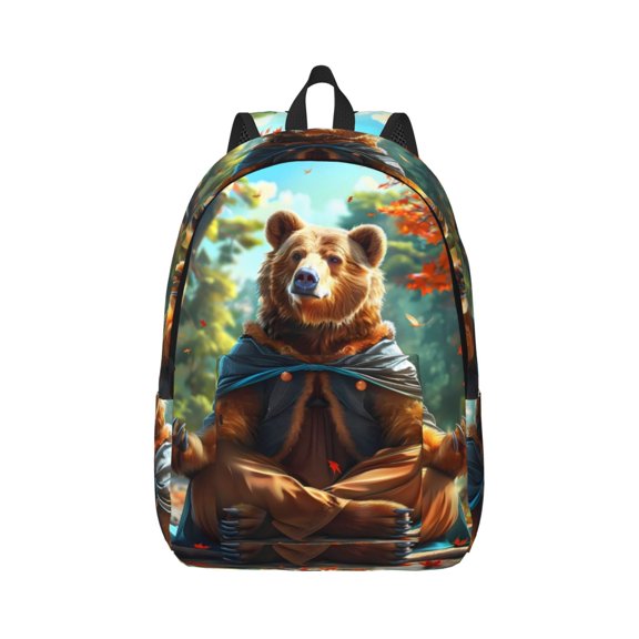 Xecao Maple Meditating Bear for Canvas College Laptop Backpack, Durable Rucksack Travel Notebook Bag School Backpack Book Bag for Men Women