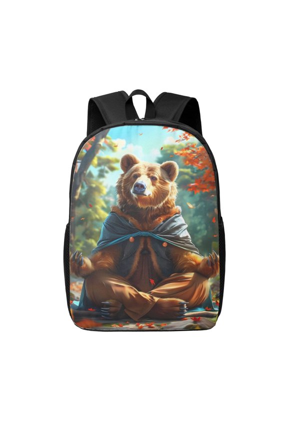 Maple Meditating Bear print Travel Backpack, Large Computer Backpack for Men Women, College School Rucksack Book Bag