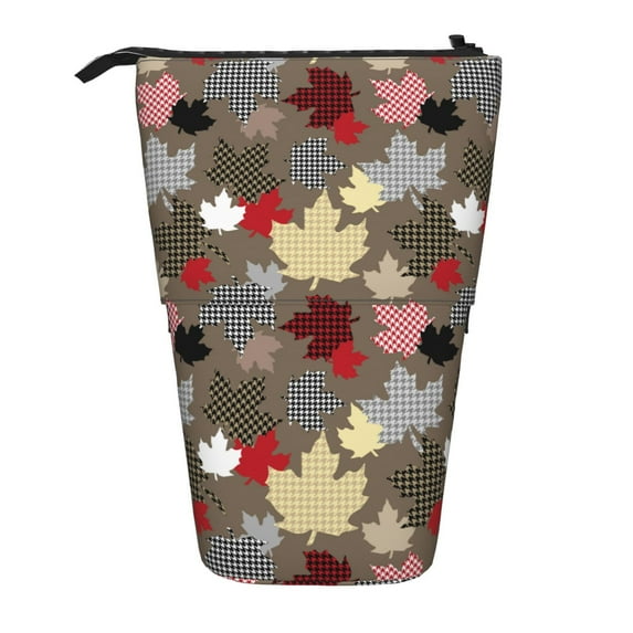 Xecao Maple colorful Print Telescopic Pencil Bag Pen Holder Pop Up Stationery Case Stand-up Retractable Transformer Bag Standing Organizer