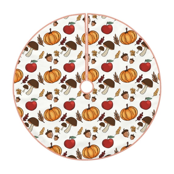 Xecao Maple leaf nut Mushroom Pattern Christmas Tree Skirt Round Xmas Tree Mat Base Cover for Holiday Home Decorations-30"