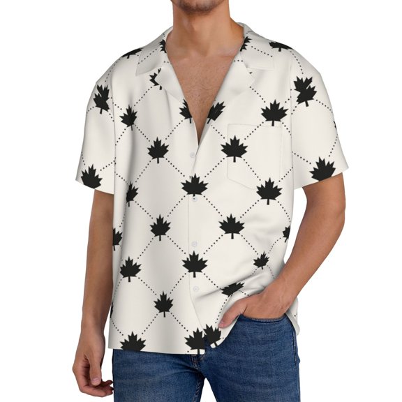 Xecao Maple plaid Men's Casual Short-sleeved Shirt, a button-up collared shirt with a pocket-Small