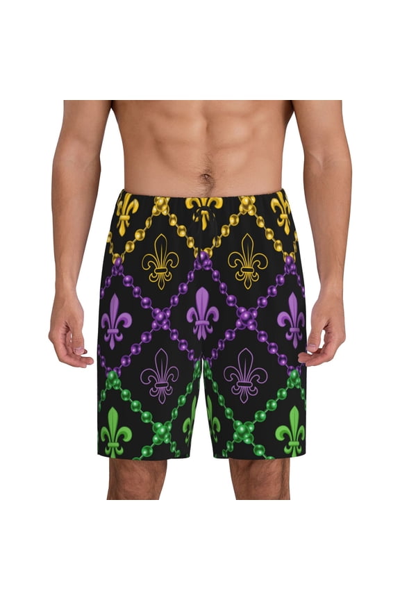 Mardi Gra Geometric Print Men's Sleepwear Shorts Pajama Bottom Lounge Short nightwear with Convenient Pockets for Relaxed Home Wear-3X-Large