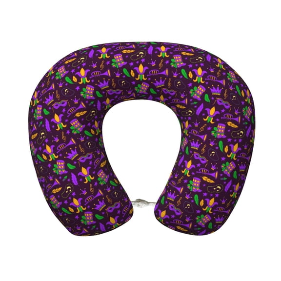 Xecao Mardi Gra2 Print Memory Foam Cervical Neck Pillow Versatile U-Shaped Pillows for Home,Office,Camping,Travelling,Soft Washable Cover